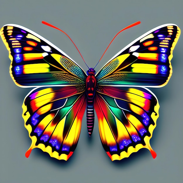 Diseño de mariposa con estampado multicolor.