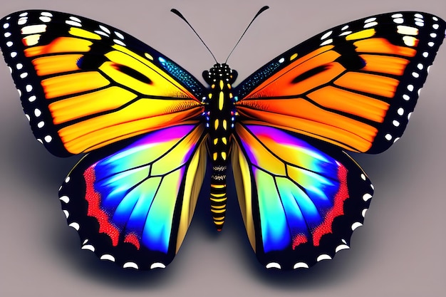 Diseño de mariposa con estampado multicolor.