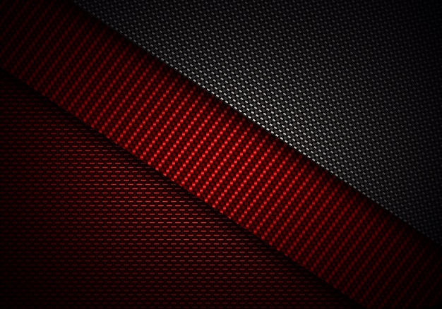 Foto diseño de material con textura de fibra de carbono negro rojo abstracto