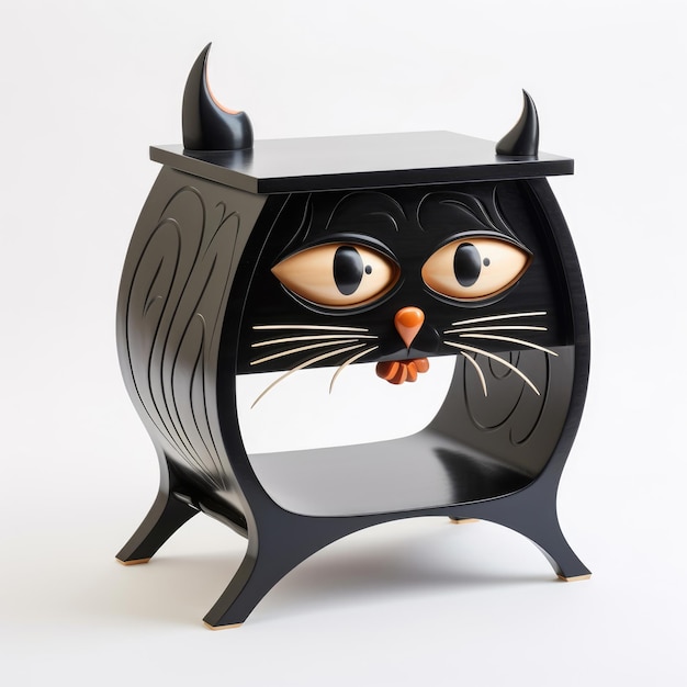 Diseño de mesita de noche hecha al estilo de un gato