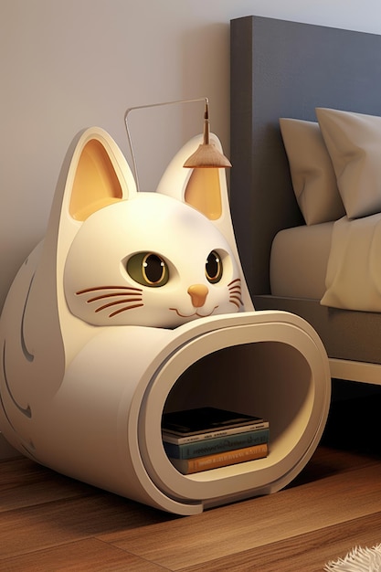 Diseño de mesita de noche hecha al estilo de un gato
