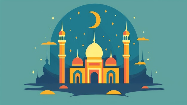 Diseño de mezquitas con media luna para invitaciones a eventos islámicos IA generativa