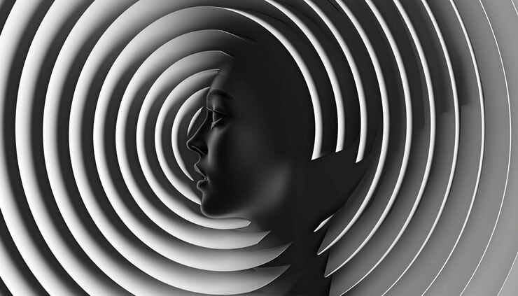 Diseño minimalista en 3D que presenta una serie de círculos concéntricos.