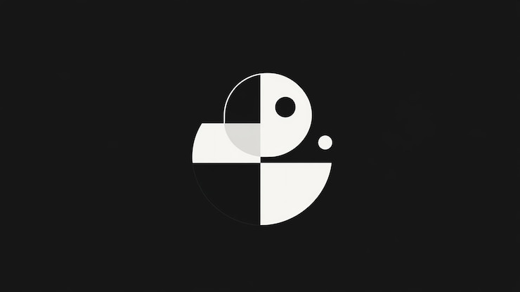 Foto diseño minimalista abstracto con círculos y líneas blancas y grises negras