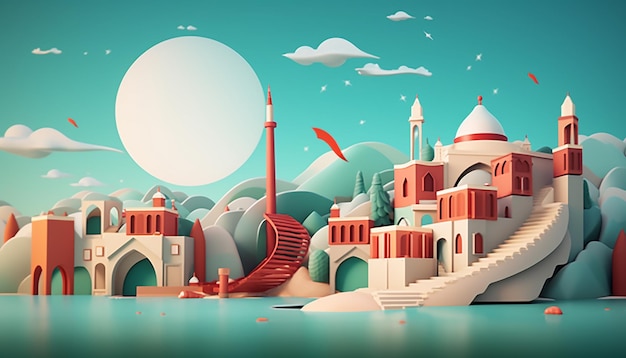 Diseño minimalista del cartel del Día de la República de Trkiye en 3D