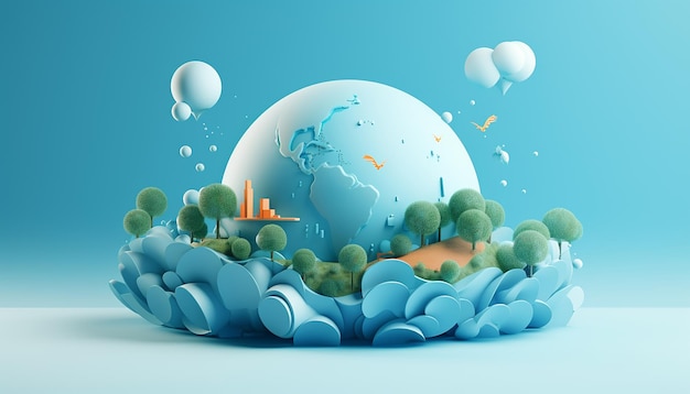 Diseño minimalista de carteles del día mundial del ozono en 3D creado con tecnología generativa de IA