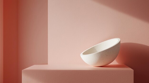 Diseño minimalista con un cuenco moderno en un espacio de tonos rosados