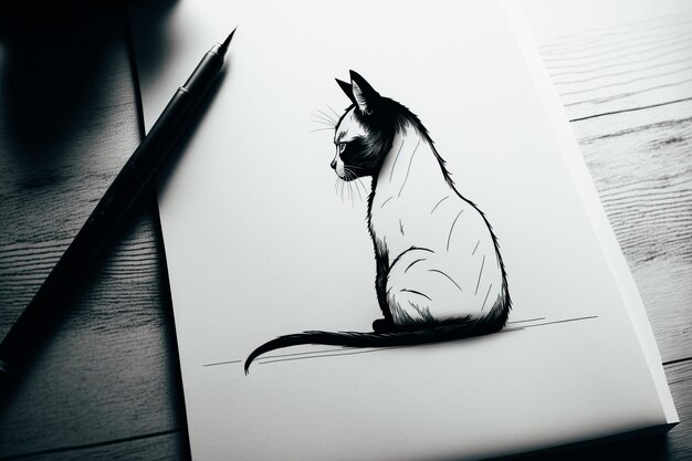 Foto el diseño minimalista de un gato en este boceto de tatuaje de arte lineal es perfecto para aquellos que prefieren un aspecto simple y elegante.