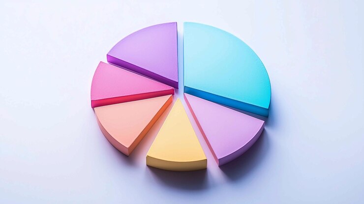 Foto diseño minimalista de gráficos de pastel en colores pastel suaves sobre un fondo blanco