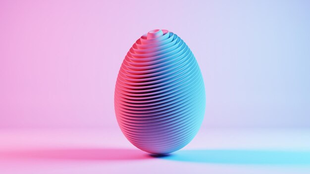 Diseño minimalista de huevo de Pascua en 3D con una estética de onda retro que mezcla elementos clásicos de vacaciones con un toque moderno