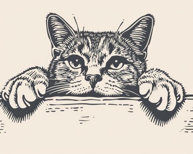 Foto diseño minimalista de linocut de una curiosa ia generativa de gato británico de pelo largo