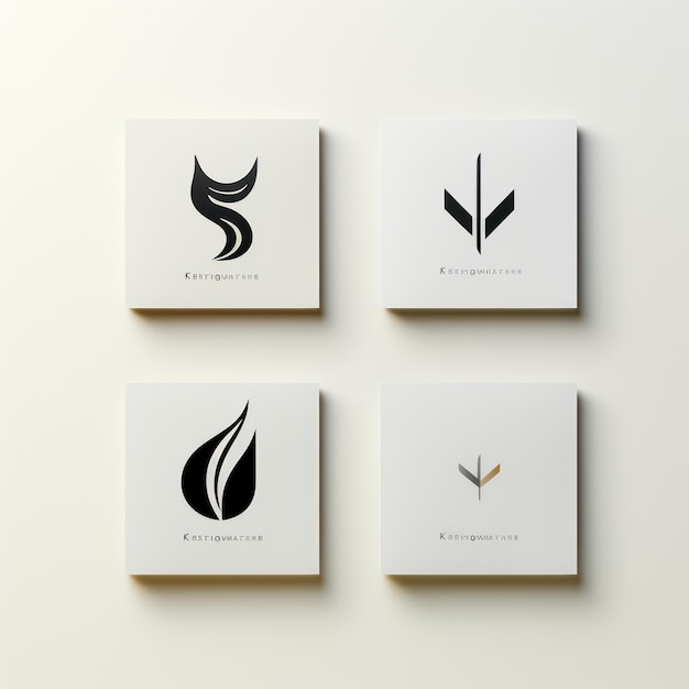 Diseño minimalista del logotipo y variaciones en fondo blanco