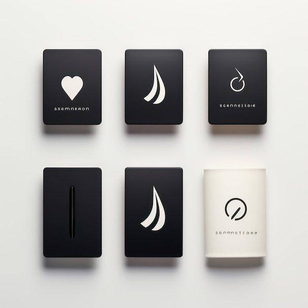 Foto diseño minimalista del logotipo y variaciones en fondo blanco