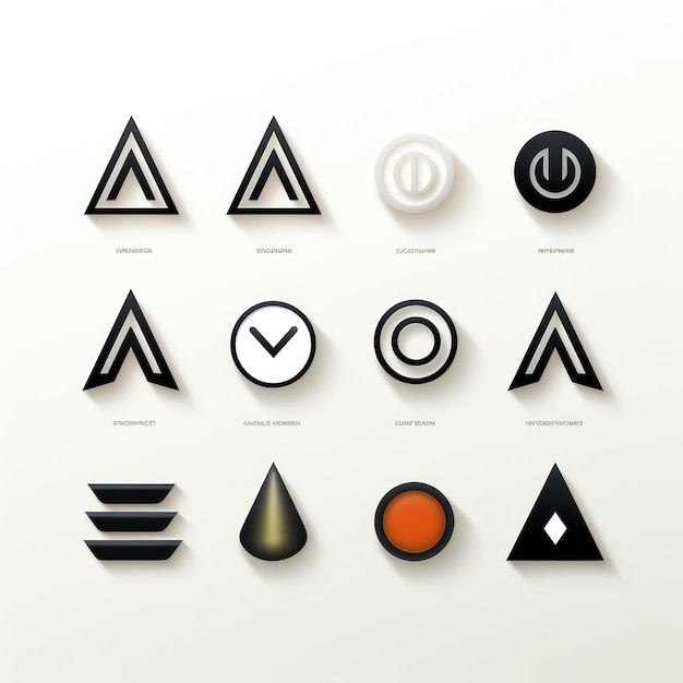 Foto diseño minimalista del logotipo y variaciones en fondo blanco