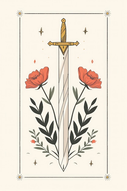 El diseño minimalista del Tarot con adornos florales