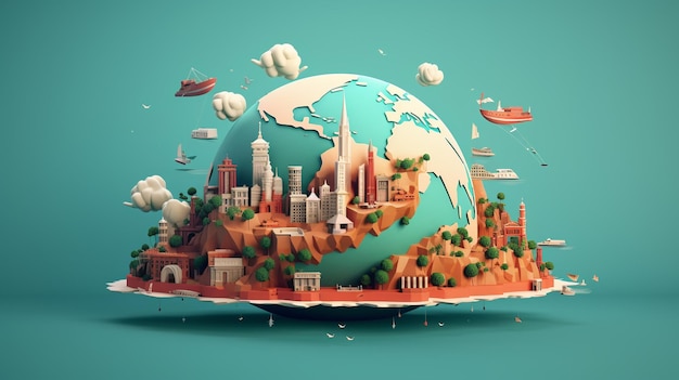 Diseño mínimo de carteles del Día Mundial del Turismo en 3D.