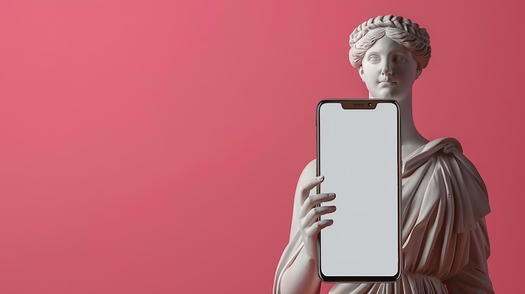 Foto diseño de moda en estilo revista y arte pop estatua que sostiene modernos s en blanco sin marco ia generativa
