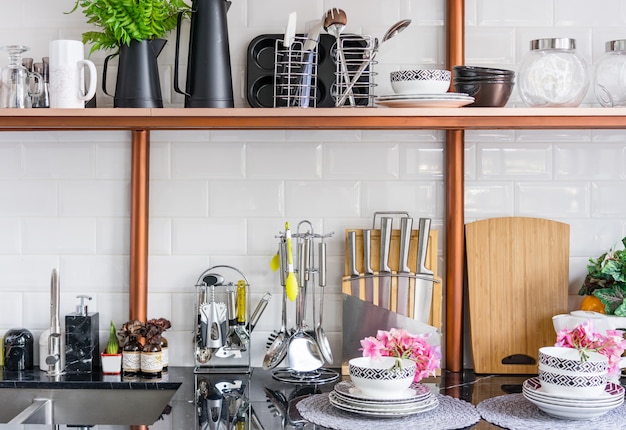 Diseño de una moderna cocina casera en estilo loft.