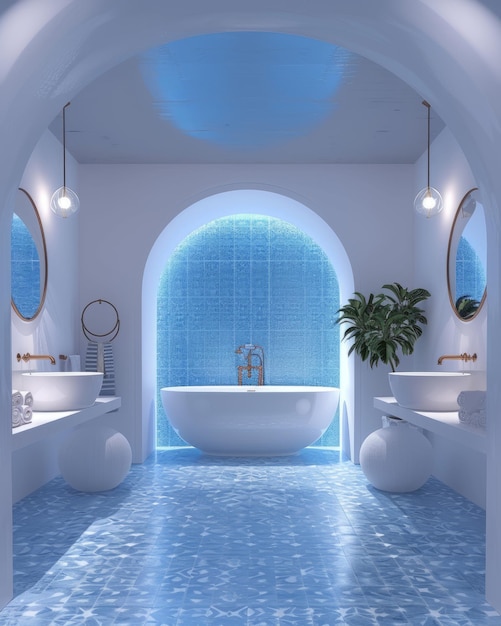 El diseño moderno del baño de Tranquil Blue Escape