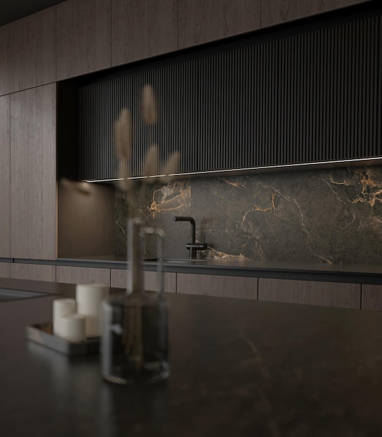 Diseño moderno de cocinas de madera oscura