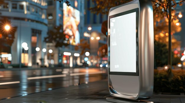 Foto diseño moderno futurista de señales de información de área pública pantalla de neón como pantalla táctil interactiva