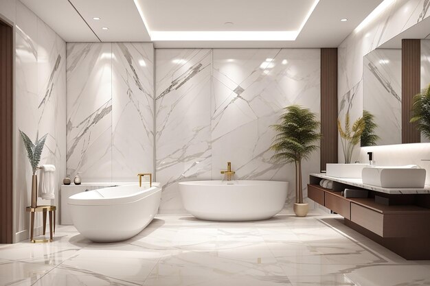 Foto diseño moderno de renderizado 3d y baño y baño con azulejos de mármol.