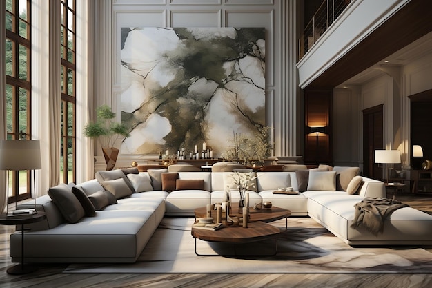 Diseño moderno de sala de estar Decoración elegante para el hogar AI generativa