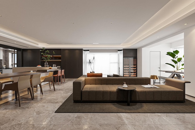 Diseño moderno de la sala de estar de planta abierta