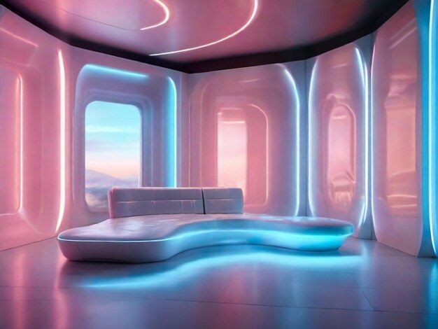 Diseño moderno de sala de luz de neón rosa.