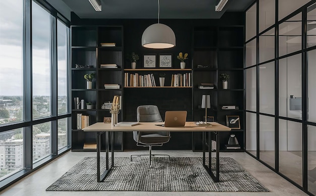 Diseño monocromático de oficina moderno y minimalista