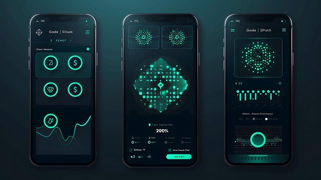 Diseño móvil de la cartera de criptomonedas Cardano con diseños de fondo de aplicaciones de ideas creativas de Green Th