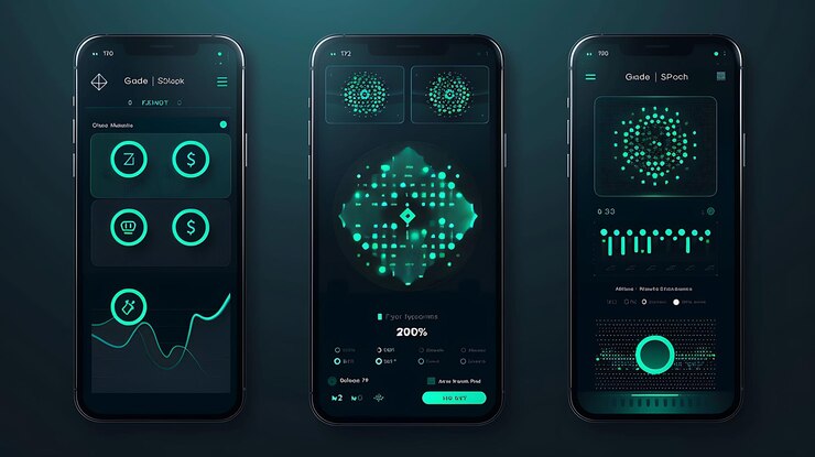 Foto diseño móvil de la cartera de criptomonedas cardano con diseños de fondo de aplicaciones de ideas creativas de green th