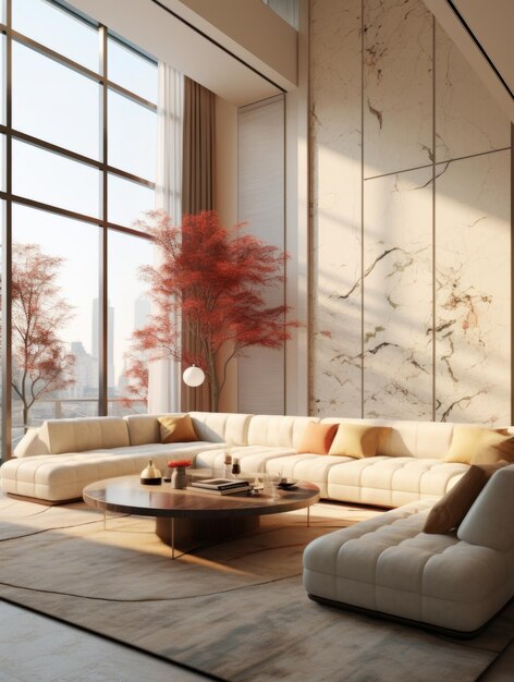Diseño de muebles elegante salón con una alfombra muy grande al estilo de  han.
