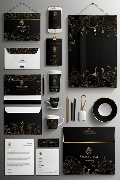 Foto diseño negro elegante para plantillas de tarjetas de logotipo de papelería de negocios