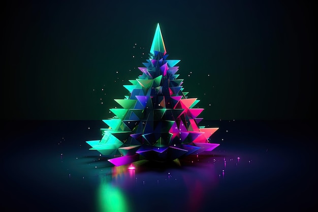 Diseño de neón creativo de fondo de fiesta con árbol de Navidad Plantilla para publicidad en redes sociales web y anuncios de moda Tarjeta de felicitación de folleto de póster Generativo de IA