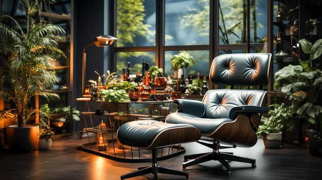 Diseño de oficina moderno con silla cómoda y metal limpio