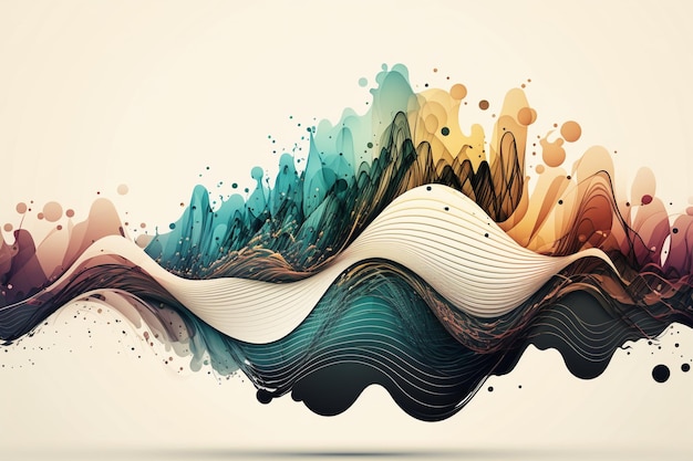 Diseño de ondas abstractas con salpicaduras y burbujas coloridas en un fondo blanco