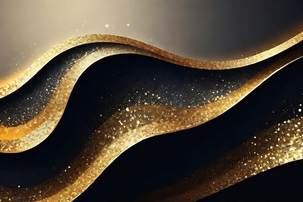 Diseño de ondas brillantes de oro brillantes sobre un fondo oscuro