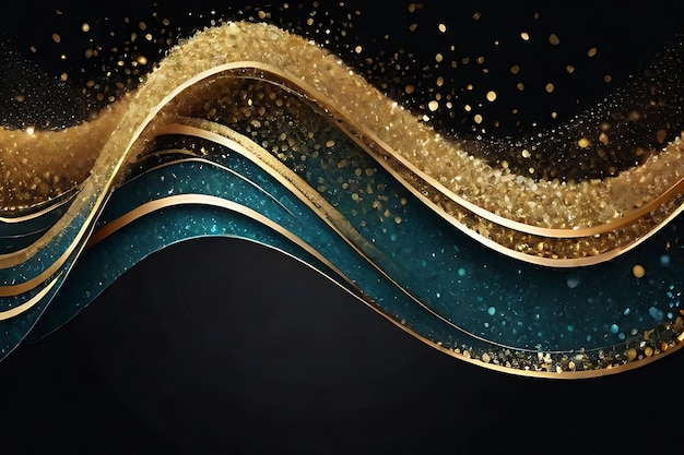 Diseño de ondas brillantes de oro brillantes sobre un fondo oscuro