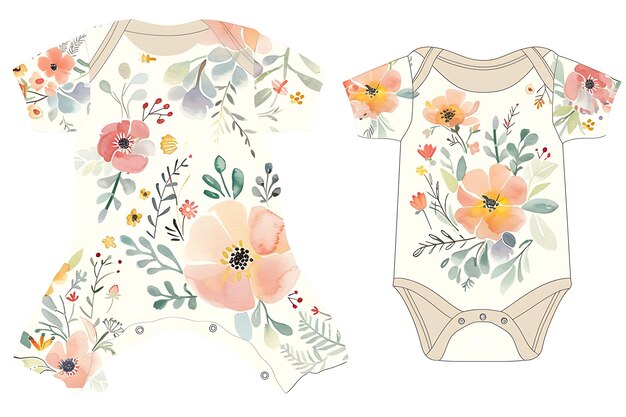 Diseño de Onesie con bolsillos en forma de flor con un contorno de jardín Idea de concepto de arte de collage