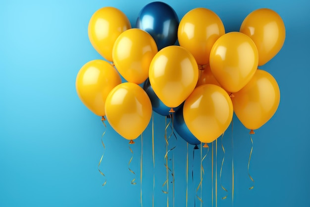 Foto diseño de pancartas de felicitación de cumpleaños con globos de helio en vuelo telón de fondo de celebración festiva