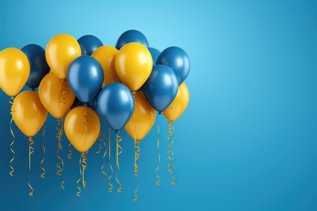 Foto diseño de pancartas de felicitación de cumpleaños con globos de helio en vuelo telón de fondo de celebración festiva