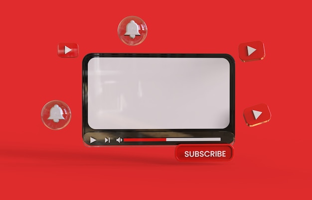 Foto diseño de pantalla 3d del reproductor de video de youtube o interfaz de reproductor de medios de video