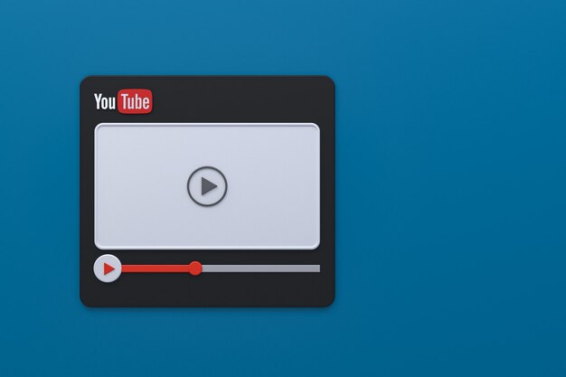 Diseño de pantalla 3d del reproductor de video de Youtube o interfaz de reproductor de medios de video