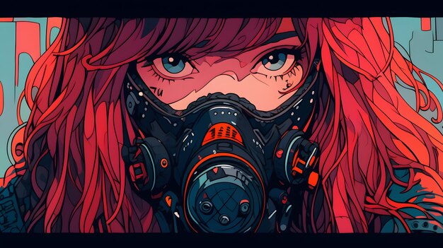 Diseño de papel de pared de fondo de la chica lofi del manga de anime Synthwave