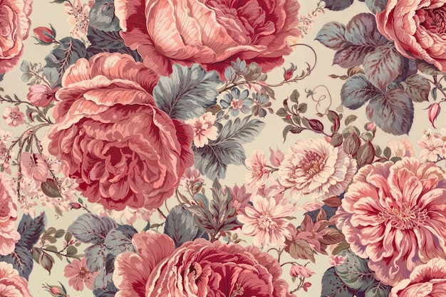 Diseño de papel tapiz de boda vintage sin costuras con patrón de rosas en estilo victoriano