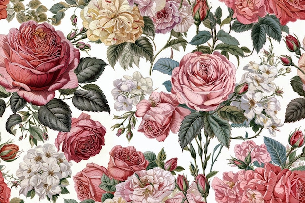 Diseño de papel tapiz de boda vintage sin costuras con patrón de rosas en estilo victoriano