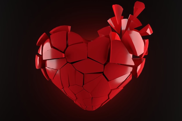 Diseño de papel tapiz de corazón roto. Representación 3D.