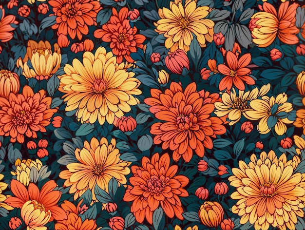Diseño de papel tapiz de primavera con un hermoso patrón floral sin costuras