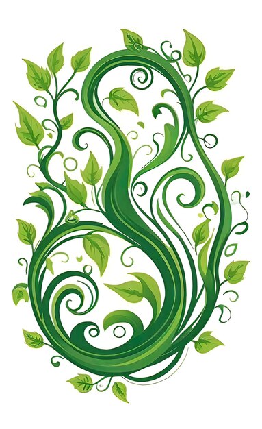 diseño de papel tapiz vectorial de vides verdes y llamas en espiral aisladas en fondo blanco flor abstracta